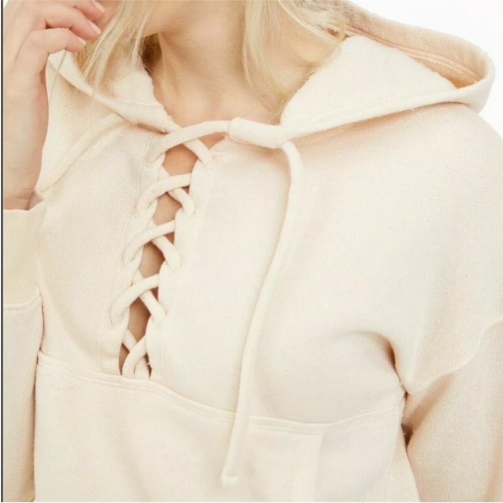 Free People movement Cream Lace-Up Hoodie